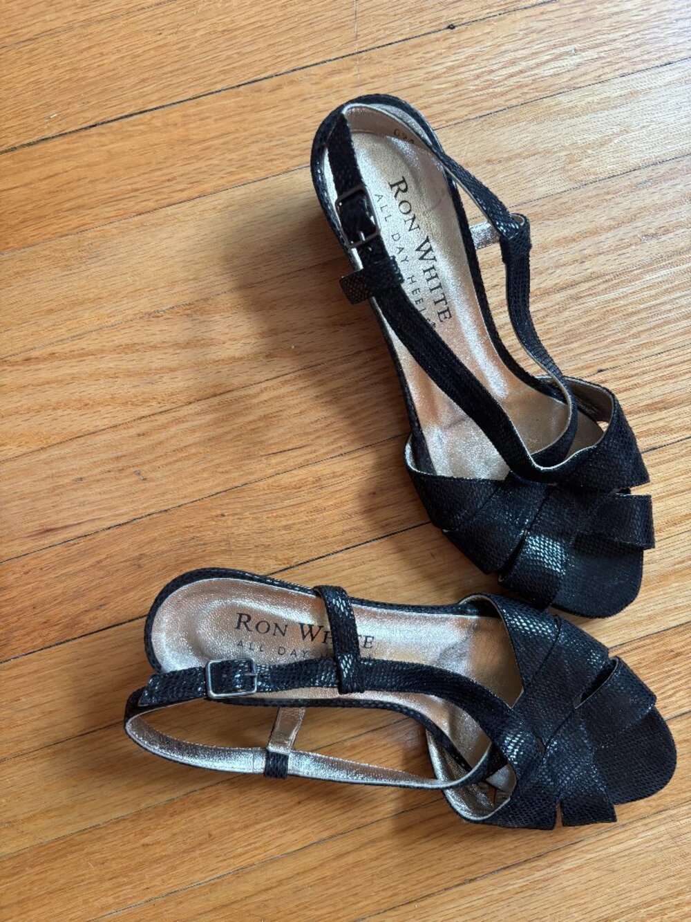 Ron White Black Patent Leather All Day Heels Wedge Sandal Size 40 / 9.5 VGUC
